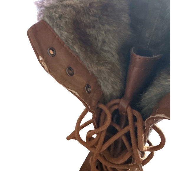 Bumper Womens Tan Faux Leather Lace Up Fur Lined Combat Boots Ankle Mid Calf - Picture 12 of 12